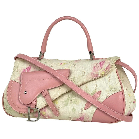 Dior Handbags - Christian Dior Floral Saddle Bag Shoulder Handbag Canvas Pink White